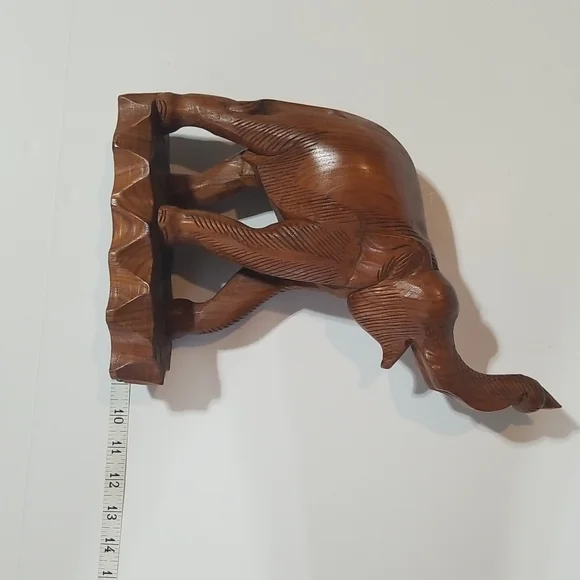 VINTAGE 14" Wooden Chunky Trunks Up Elephant on Attached Base - Picture 11 of 11